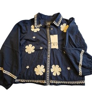Girls Zara Dark Blue Floral Embroidered Blouse